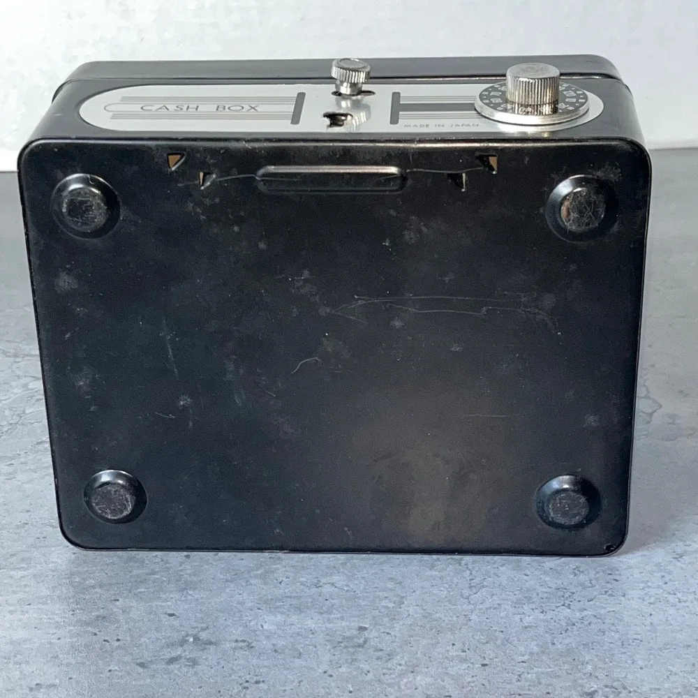 Cash Box Black Small Vintage Japan Metal 6 x 5 x 3 Inches READ